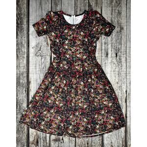 Lularoe Amelia Pleated Dress Womens Size Small Floral Back Zip + Pockets